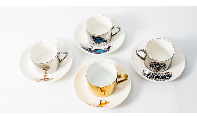 创意电镀镜面倒影咖啡杯带盘子logo定制欧式咖啡杯碟下午茶杯套装