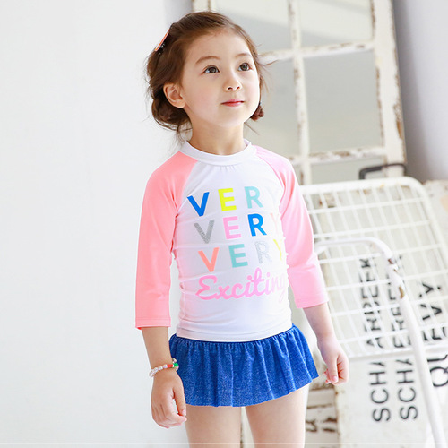Children's swimsuit girls split skirt long-sleeved sun protection beach quick-drying princess cute baby kid student swimsuit