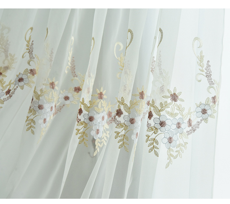 Branco bordado Floral Tulle Cortinas, Sheer Janela