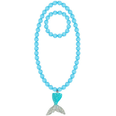 Korean Edition children Elastic force Beading Necklace Bracelet suit princess Mermaid tail Necklace Pendant jewelry suit 3 colors