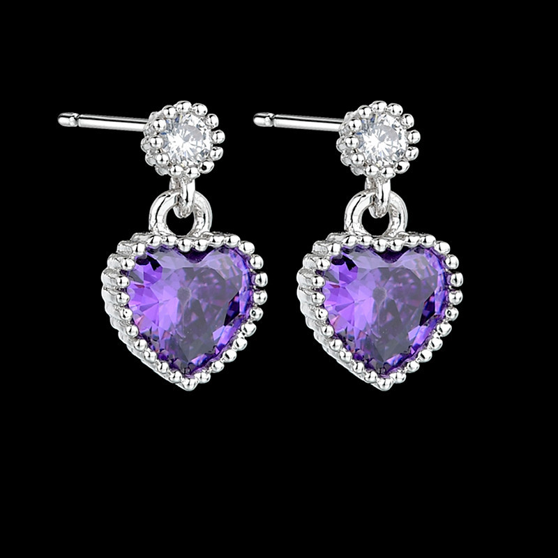 6g Weight Water Plating Gold Plating Process 925 Sterling Silver Ear Needle Material 1 Pair Cute Heart Shape Plating Inlay 925 Sterling Silver Copper Zircon White Gold Plated Drop Earrings Ear Studs