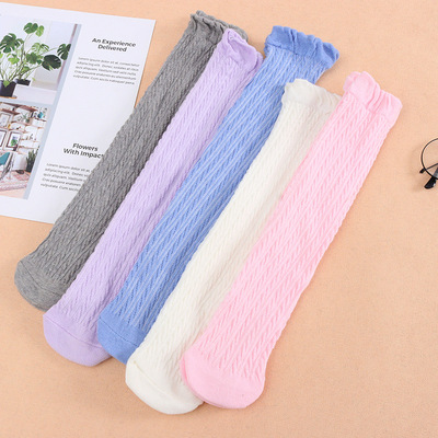 春夏季新款儿童袜子 网眼花边宝宝长筒袜 糖果色亲子童袜厂家直销