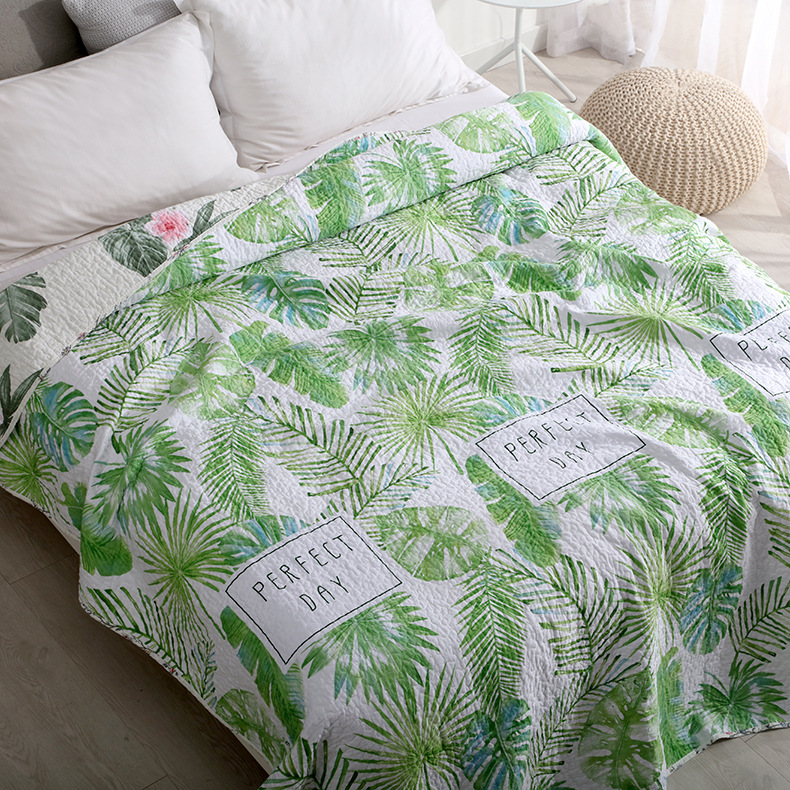 全棉水洗床盖双面纯棉斜纹欧式印花简约绗缝被夹棉床单空调被直销