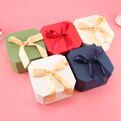 创意八角伴手礼品盒七夕圣诞节日生日礼物包装盒婚庆翻盖永生花盒|ms