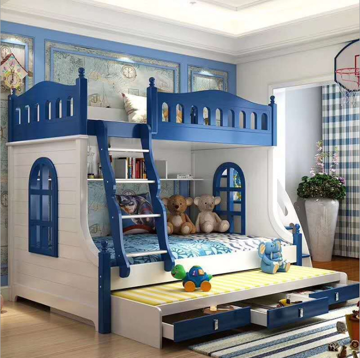 厂家直销高低子母床儿童床双层储物床带书架上下铺组合家具批发|ms