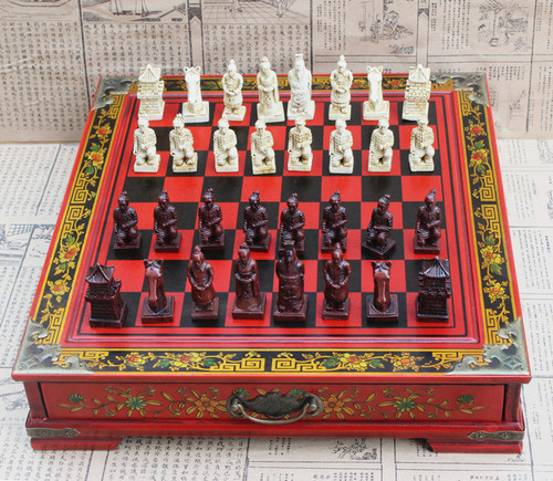 Cross-border creative chess desktop three-dimensional chess terracotta warriors chess pieces wooden chessboard cartoon characters