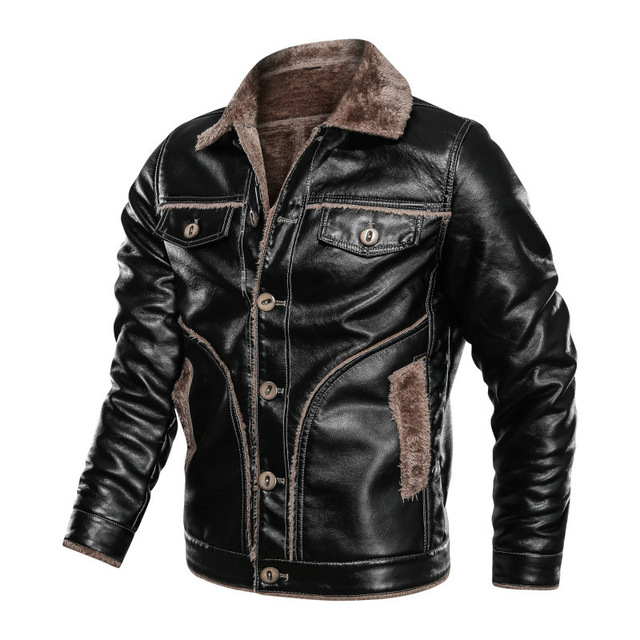 European and American fashionable slim men’s locomotive Pu Plush jacket