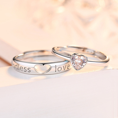 Hollywood Couple Ring S925 Pure Silver Men's and Women's Open Ring with Simulated Diamond Ring Set - Birthday Gift