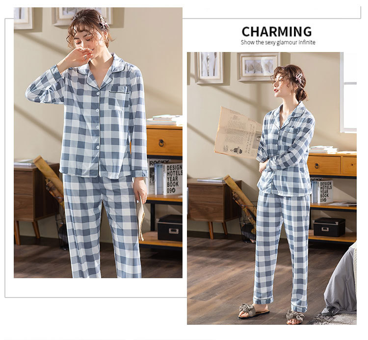 XNE-蓝色格子开衫长袖套装  (10)