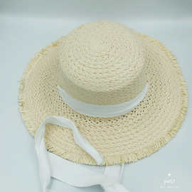晚晚智仙生同款拉菲草帽女日系夏天大帽檐遮阳沙滩帽毛边绑带帽子