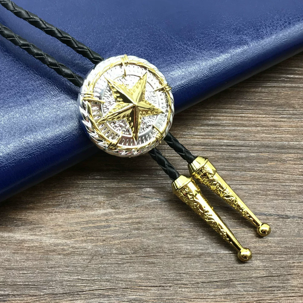 [Yin Su] Американский Техас Пентагон Bolo Tie Polo Bands Yinjie Золотое двухцветное гальваническое покрытие