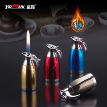 新品开水壶明火打火机 创意造型亮面底部充气地摊批发打火机086
