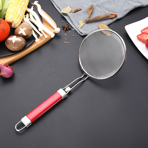 304 stainless steel two-color handle mesh drain, oil grid, noodle spoon, kitchen utensil colander, filter, kitchen gadgets
