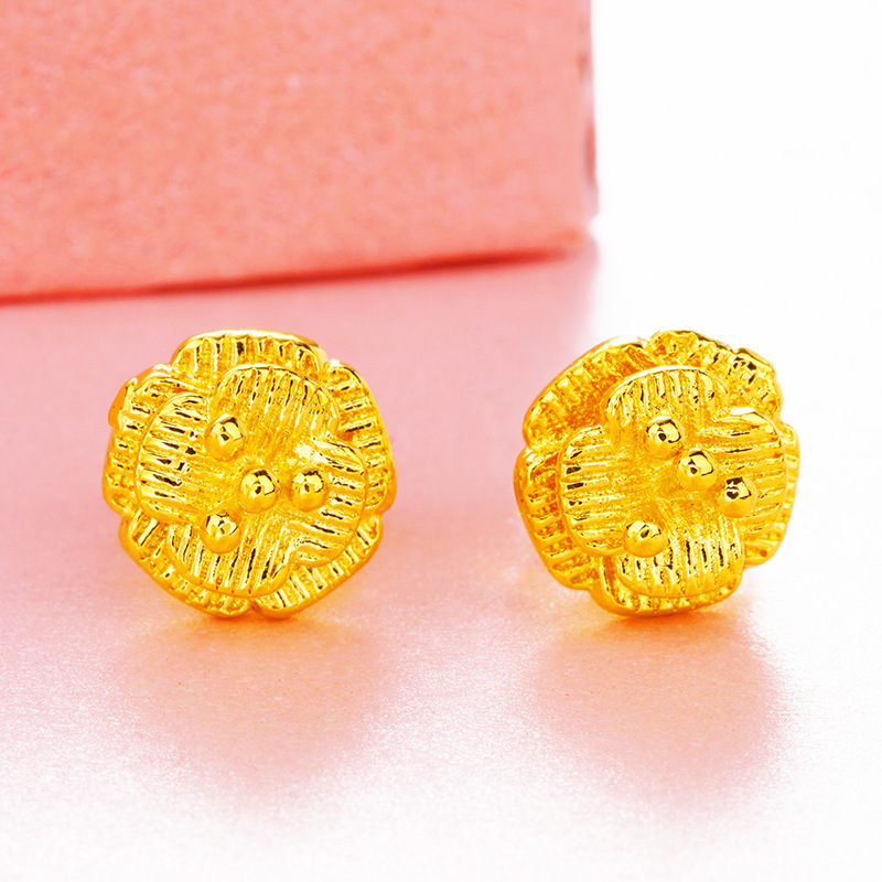 Accesorios calientes transfronterizos Vietnam arena oro flor Stud pendientes cobre puro chapado 24K oro real exquisita flor pendientes
