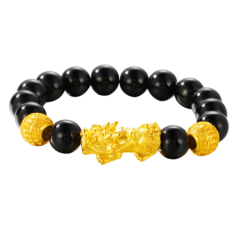 Popular Vietnam terciopelo arena oro en línea transmisión en vivo Buda cuentas pareja pulsera ágata imitación obsidiana pulsera al por mayor