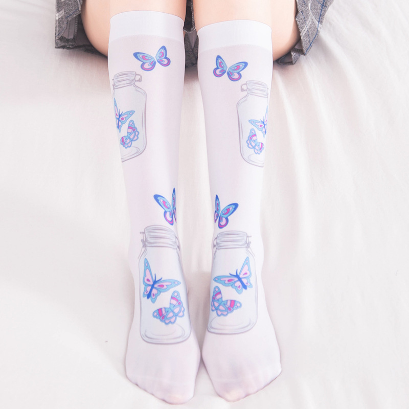 Cartoon printed stockings knee-high socks calf socks cute and sweet Lolita Lolita jk half socks Japanese cat