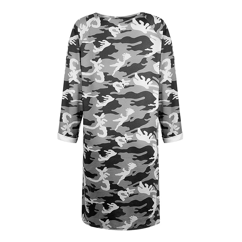 V-neck printing long-sleeved mid-length dress  NSKX47178