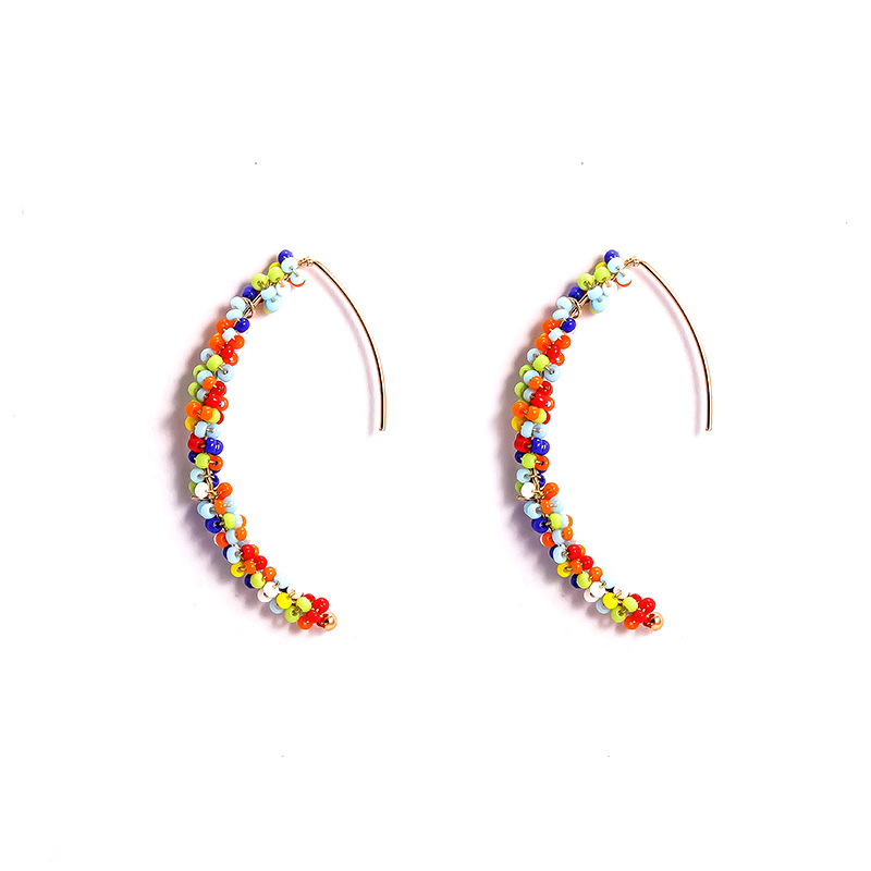 Bohemian Multicolor Beads Curved Earrings display picture 3