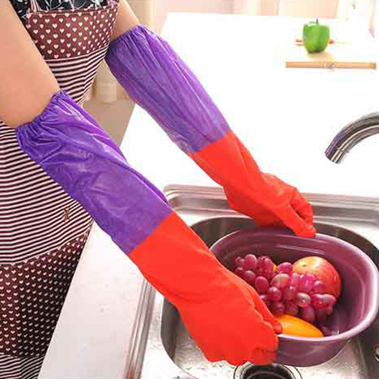 厨房女士加厚乳胶清洁手套洗碗橡胶保暖防水胶皮加长加绒家务手套|ru