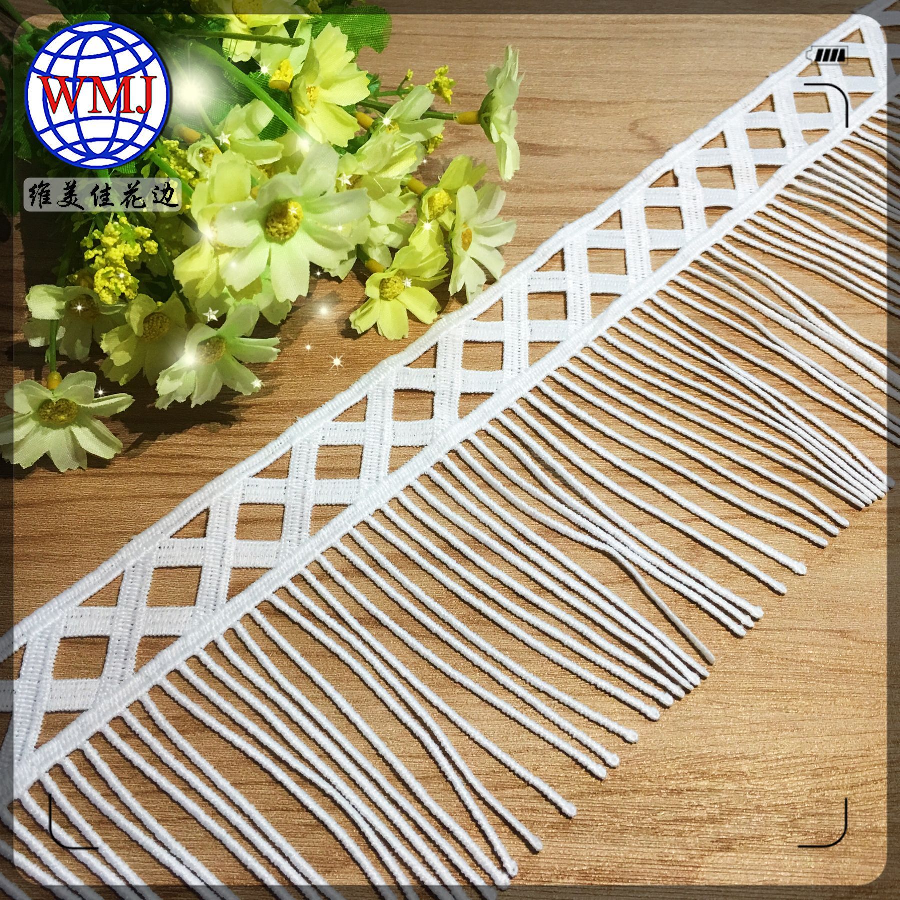 diy几何菱形水溶蕾丝刺绣花边 11.5cm牛奶丝流苏刺绣花边大条码