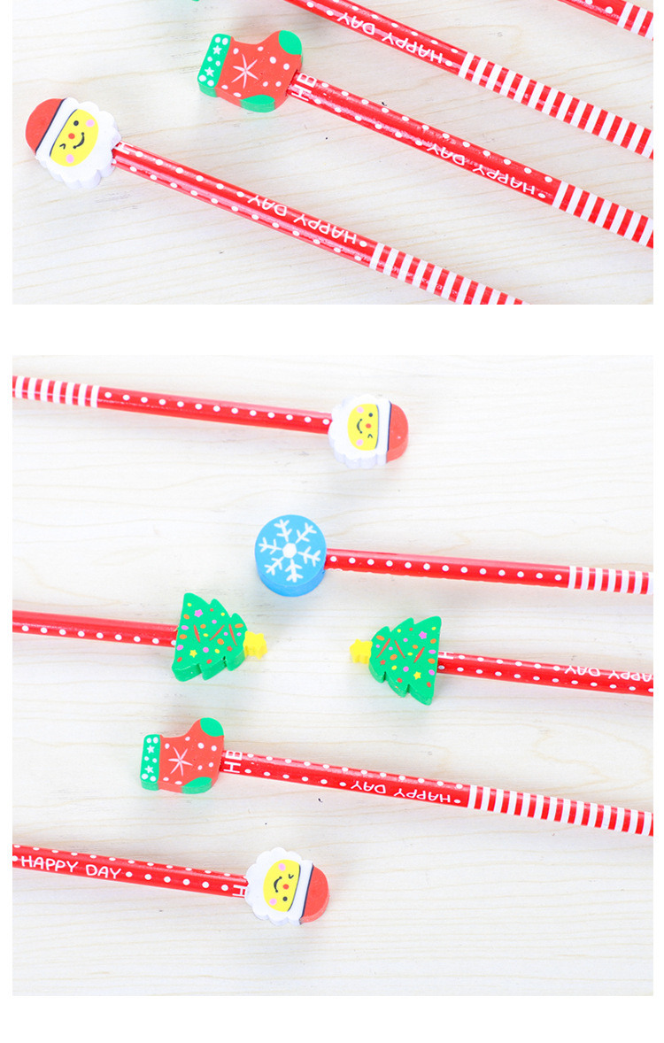 Wood Material Christmas Festival Cartoon Christmas Pencil Cute Eraser Student Studying Stationery 1 Piece