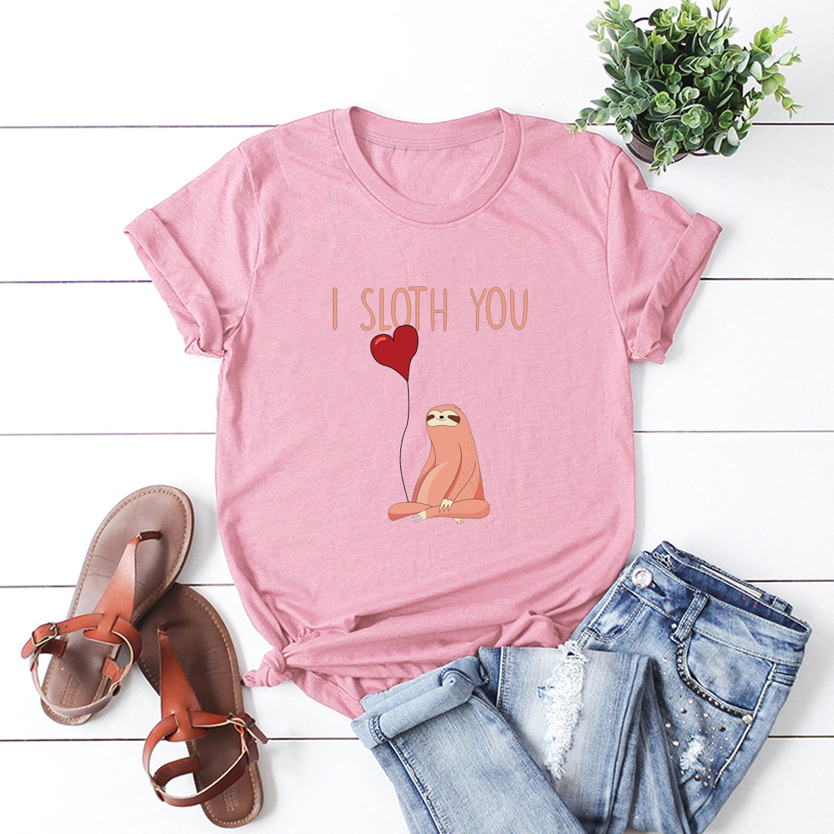 I sloth you letter printing T-shirt NSSN41938