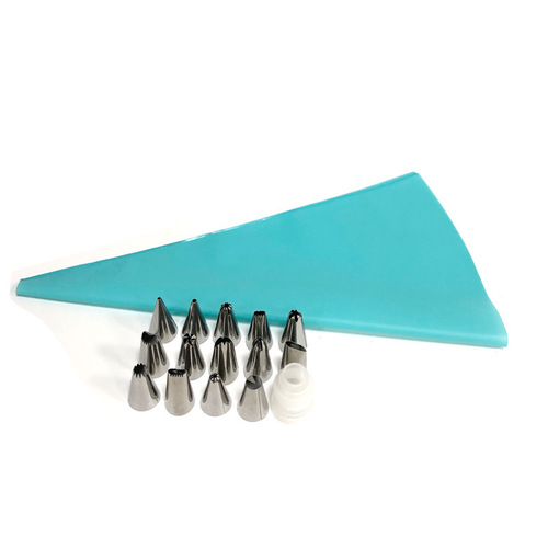 14-head 16-piece stainless steel decorating nozzle set, puff cake cream decorating device, EVA decorating bag