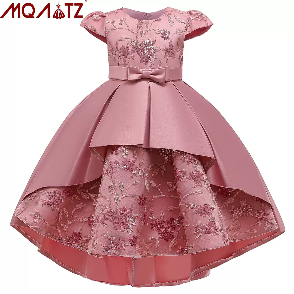 亚马逊童装礼服缎布刺绣儿童礼服跨境女孩裙子主持人走秀整手出货