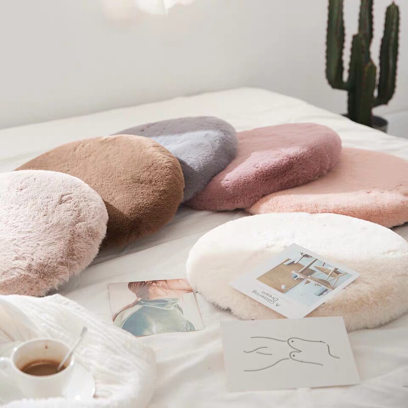 ins rabbit fur round cushion thickened futon removable and washable dressing stool tatami mat bay window mat household long fur chair cushion