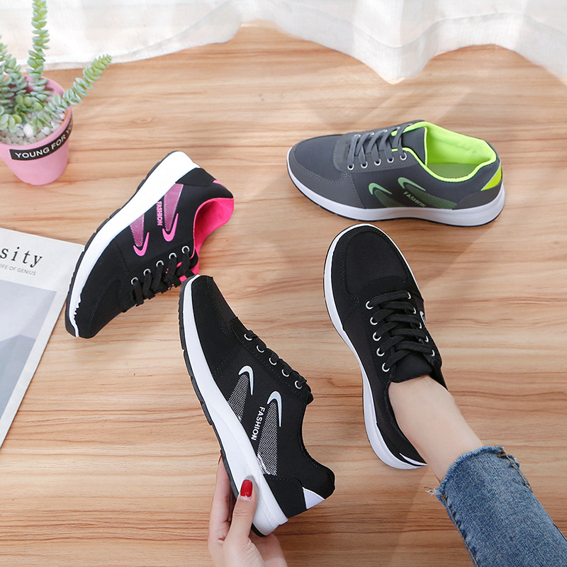 长期多款女鞋一件代发中老年低帮鞋系带耐磨平底鞋休闲注塑网布鞋