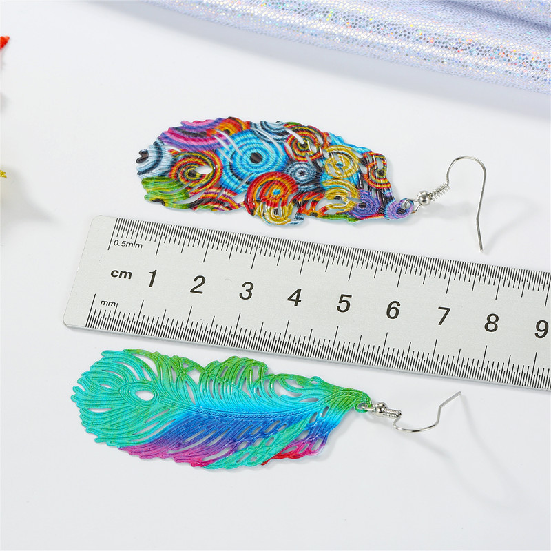 New Color Peacock Feather Big Earrings Retro Silver display picture 2