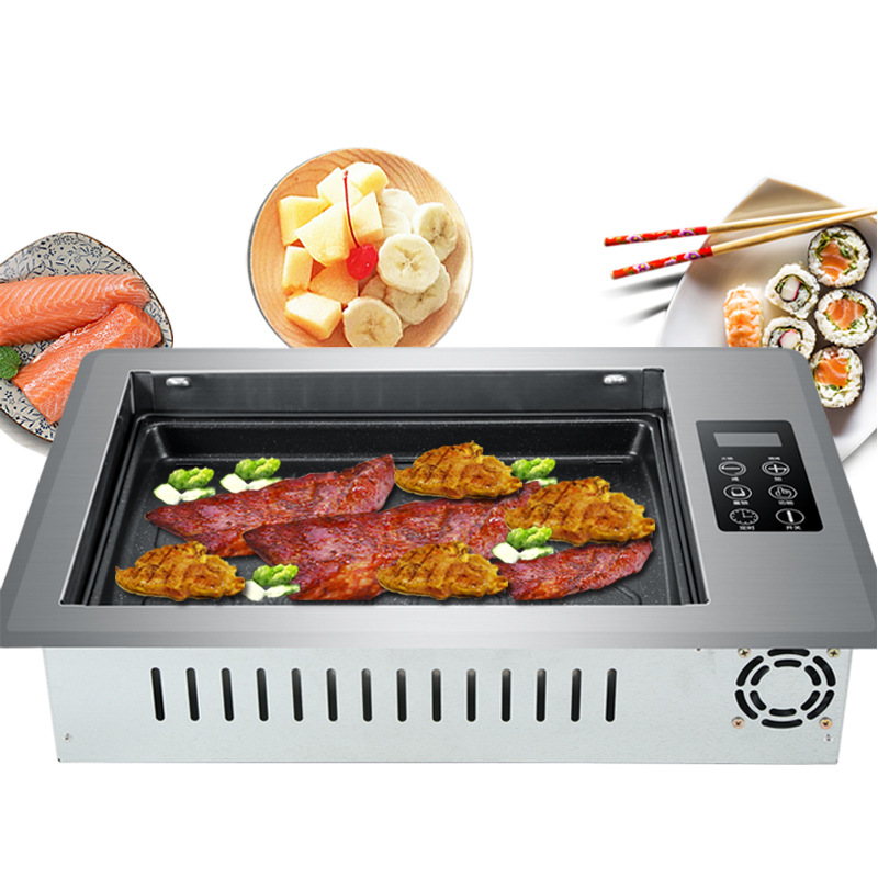韩式商用电烧烤炉电烤炉无烟餐厅一体烤盘嵌入式多功能烧烤炉火锅|ru