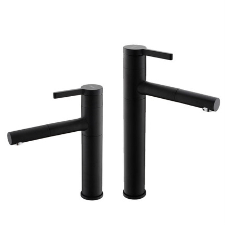 Hotel giratorio caliente y fría Cuenca del grifo lavabo giratorio negro Cuenca del baño grifo