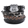 American Highway 66 zinc alloy combination leather bracelet Route66 Mother's road handmade bracelet