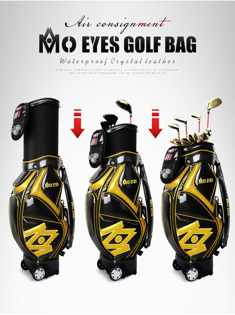Túi đựng gậy golf PGM dạng ống kính thiên văn chống nước, cao 126 cm — Túi Kính thiên văn QB058MO EYES màu đỏ đen, QB058MO EYES Túi Kính thiên văn màu đen vàng chi tiết 13