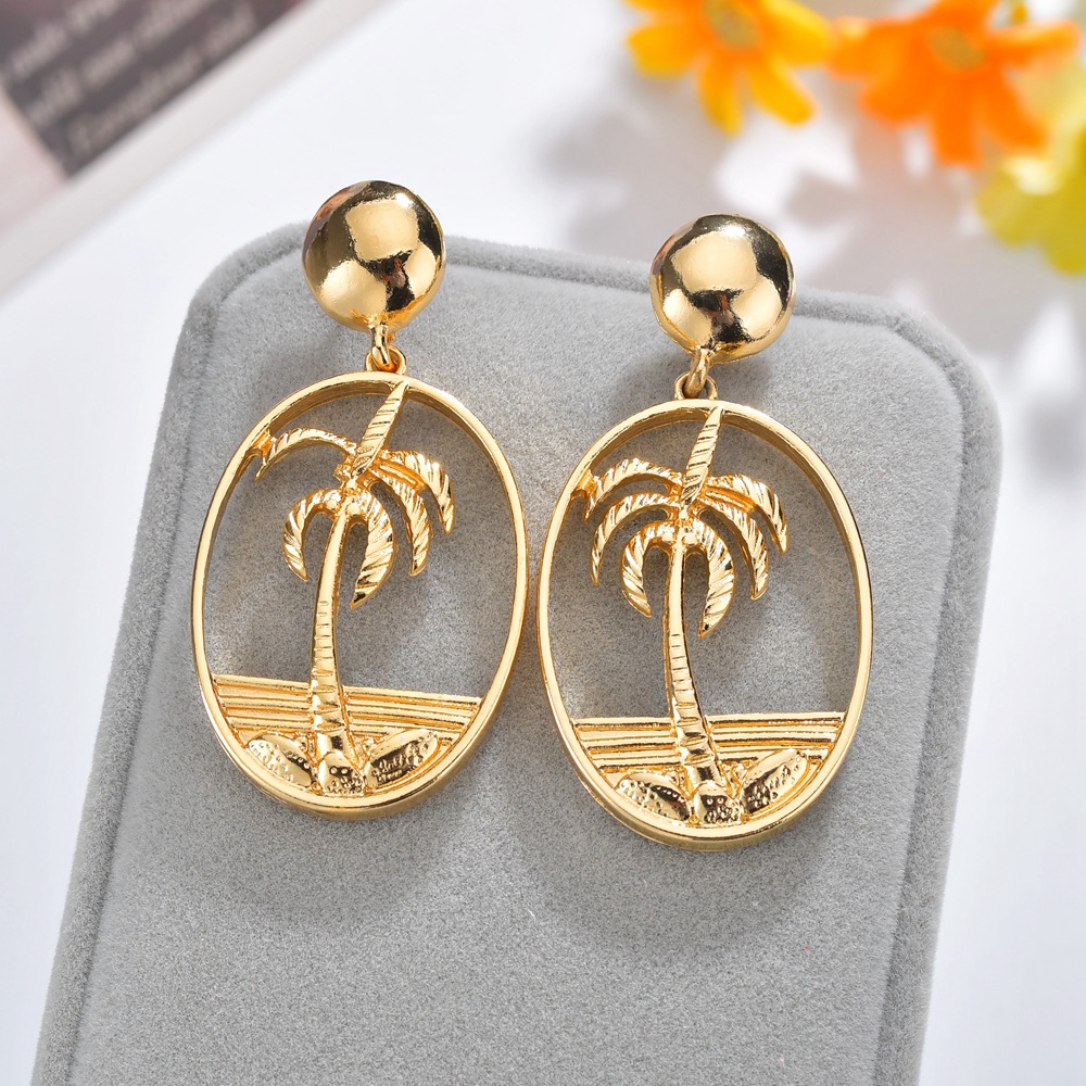 Tree Pattern Hot-selling New Arrival All-match Metal Alloy Earrings Europe And America Creative Simple Graceful Metal Hollow Coconut Stud Earrings For Women