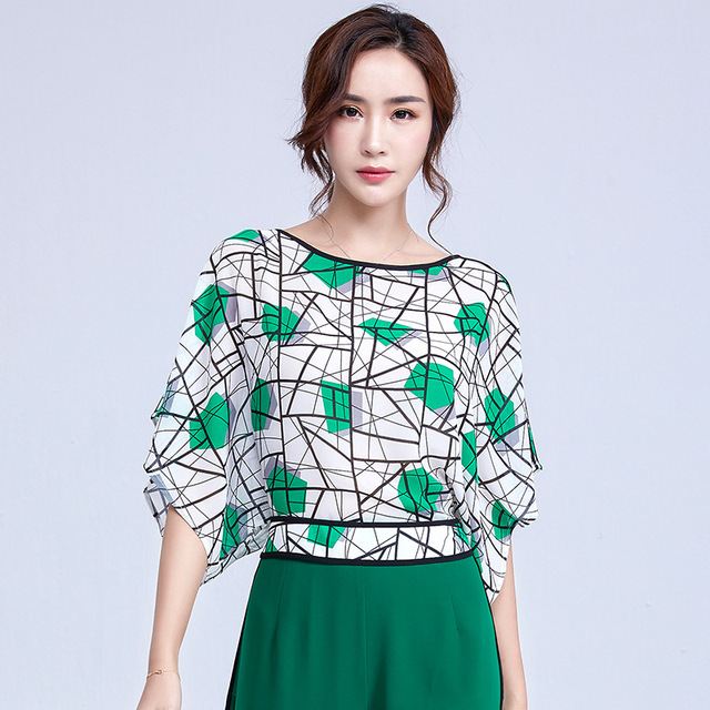 Summer New Printed Chiffon Blouse Flashless Cool Colour Chiffon 