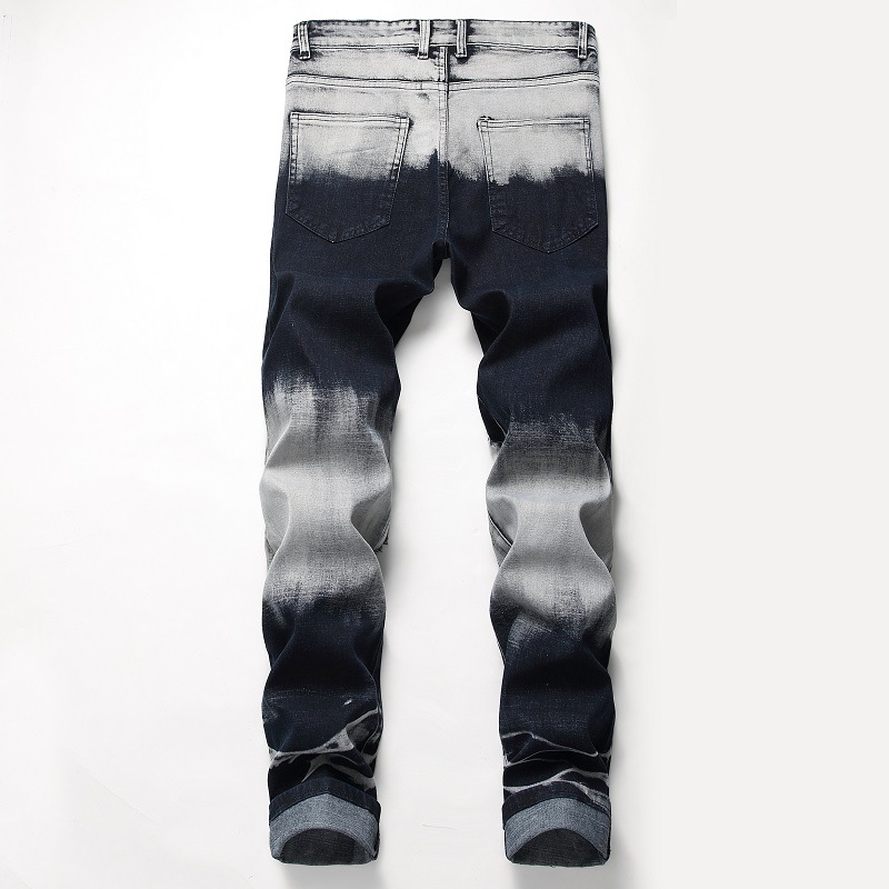 Men's Clothing Retro Denim Jeans For Men Distressed Color Blocking Stretch American Style Supply_viptrois.com
