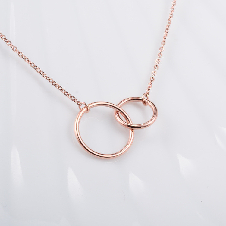 Plating Design 1 Piece 925 Sterling Silver Double Ring Circle Solid Color 925 Sterling Silver Cable Chain Pendant Necklace Necklace