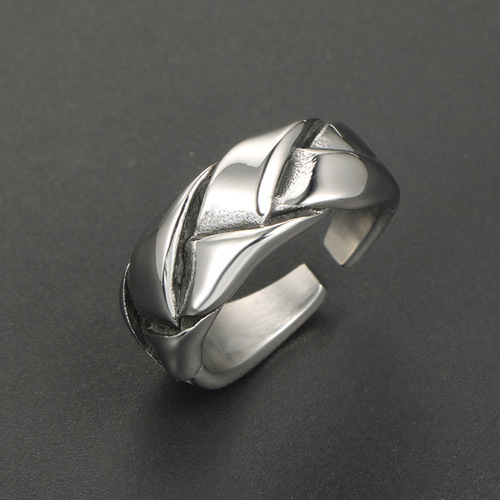 European and American hip-hop stainless steel braided ring, trendy men's fashionable titanium steel ring with adjustable opening SA1072