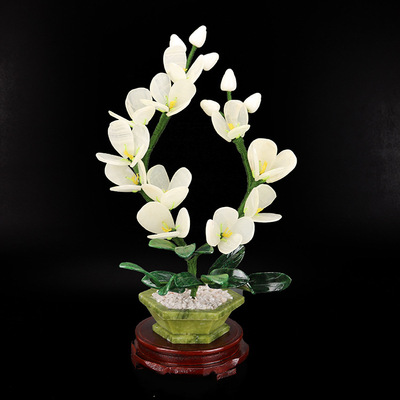 天然玉石蘭花盆景盆栽客廳電視櫃擺件家居現代裝飾品工藝品假花