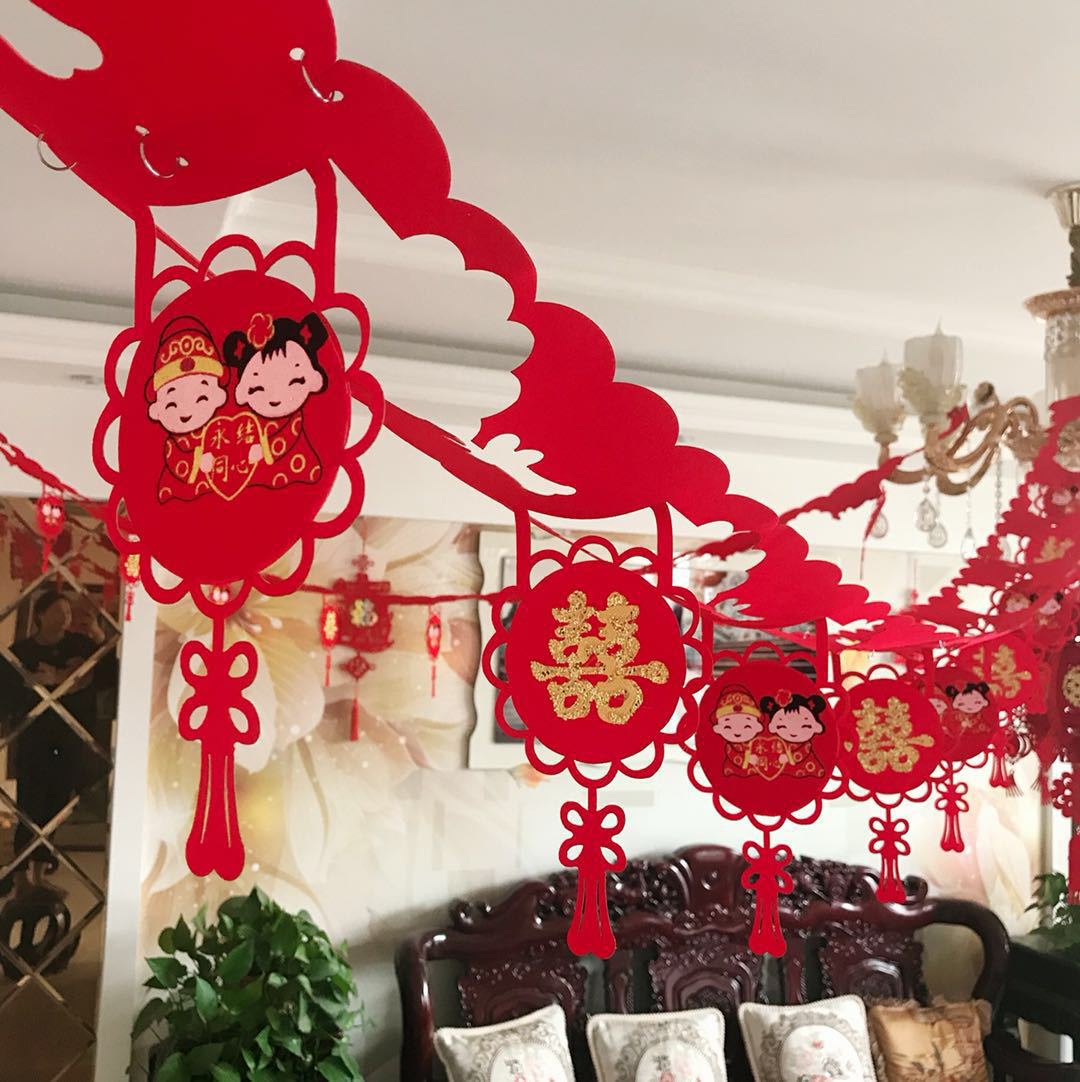 喜庆新款创意婚房婚庆装饰拉花套餐结婚布置浪漫卧室植绒拉花娃娃