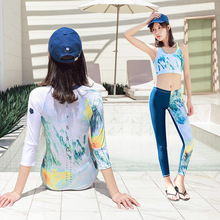 韩国潜水服女 分体印花冲浪服长袖水母服防晒潜水衣四件套游泳衣