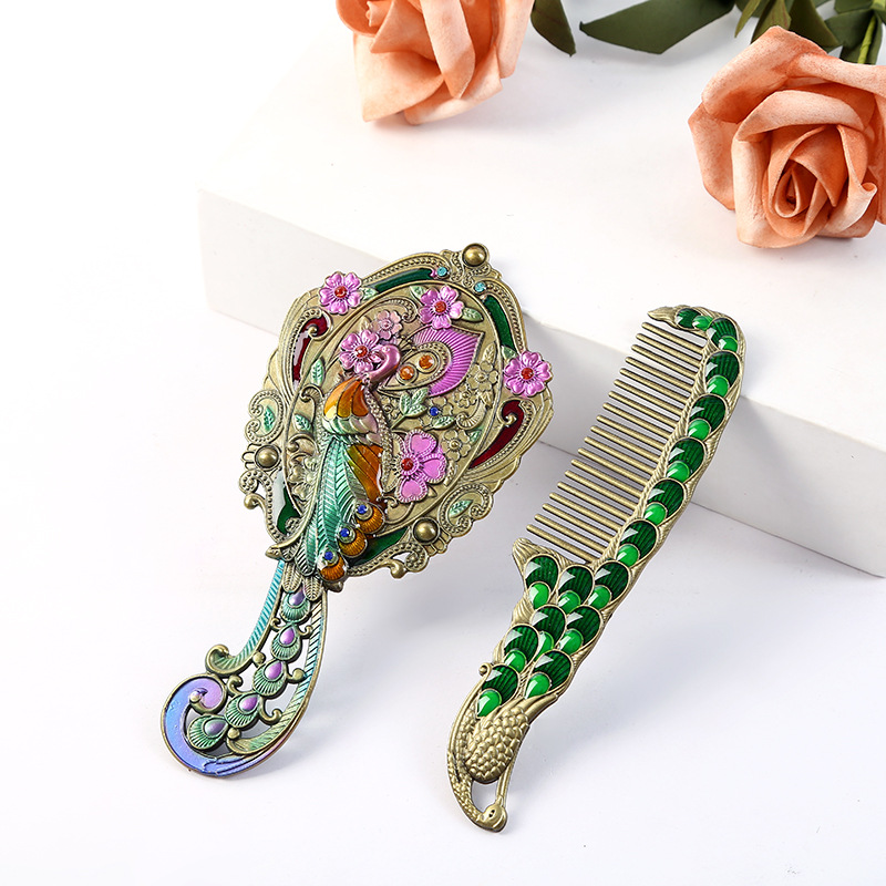230g Weight Mirror Makeup Tools Types 1 Set Quantity Metal Material Animal, Flower Pattern Retro Style Retro Lady Animal Flower Metal Mirror 1 Set 无