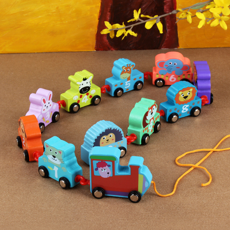 Carro animal digital de madera pequeño tren niños 1-2-3-6 años educación temprana inteligencia montaje bloques Juguetes