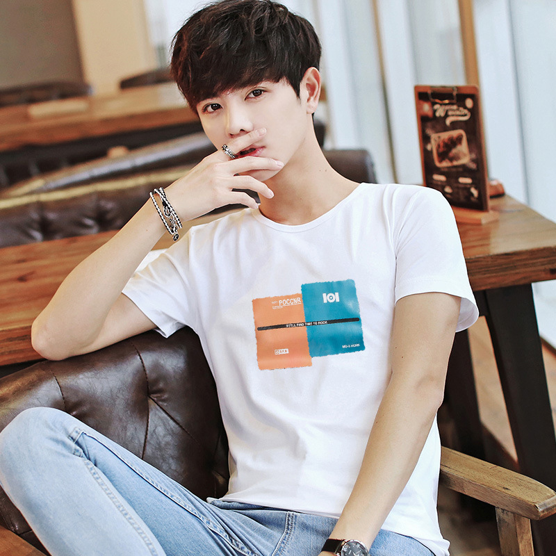 男式T恤一件代发韩版圆领条纹短袖打底衫夏季休闲宽松上衣男装潮|ru