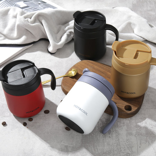 Office thermal cup for men and women, stainless steel coffee mug, portable couple tea cup for home use with handle