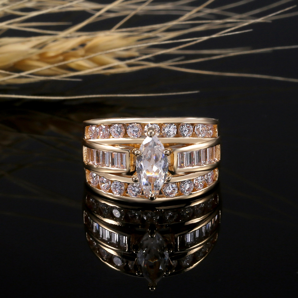 fashion copper inlaid zircon ladies ring European and American engagement jewelry