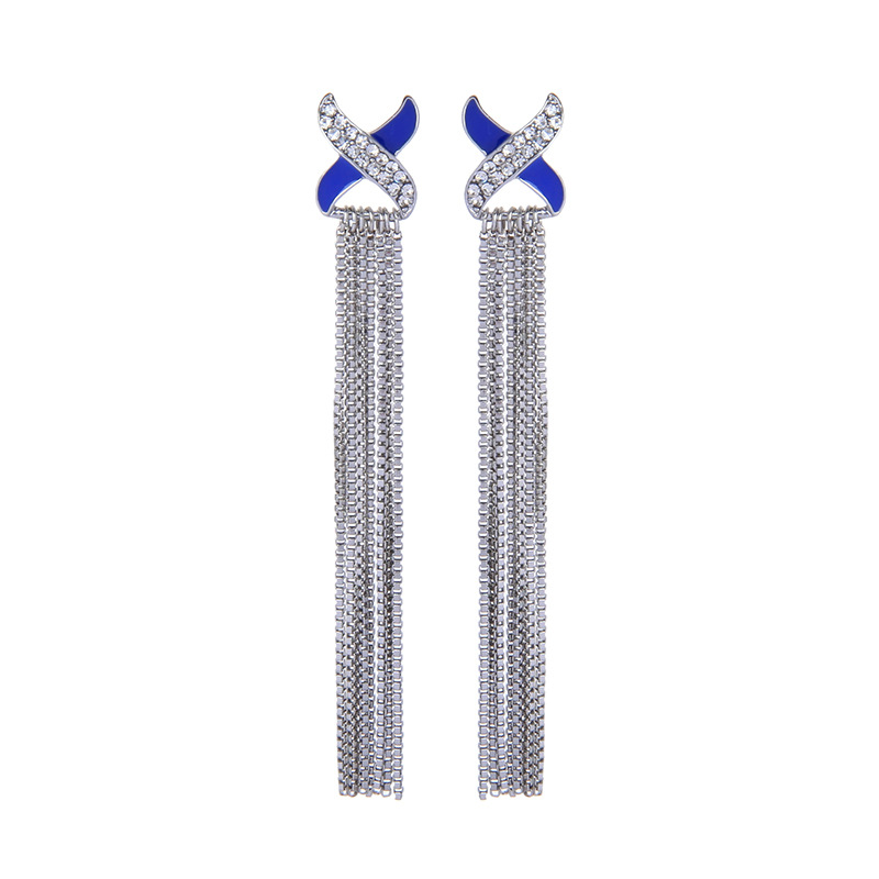 E9102301 Coréenne Style Raffiné Strass Boucles D'oreilles Longues Fée Visage Minceur Boucles Boucles D'oreilles Pour Les Femmes Nouvelle Exagérer Gland Boucles D'oreilles display picture 5