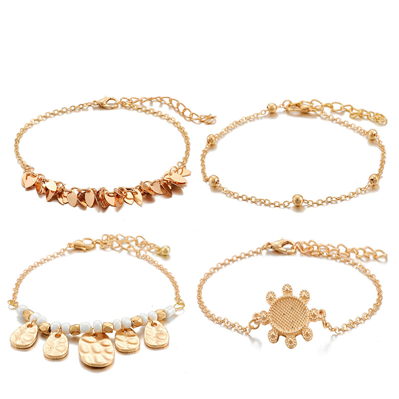 Nouveau Accessoires Europe Et Amérique Creative Alliage Perle Tortue Feuille Brace Dentelle Bracelet 4-pièce Ensemble Combinaison display picture 9